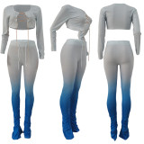 Women's gradient color hip-lifting metal chain strap pleated open 7-color micro horn long sleeve suit ALS207