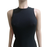 Hang strip solid color sleeveless round neck long skirt dress women BBN095