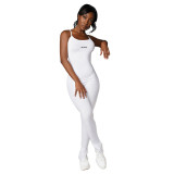 Women's skinny stretch letter print jumpsuit YF8119