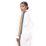 Color ribbon pull-on cardigan long sleeve casual sports suit women ME2871