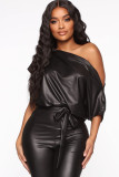 New strapless strapless sexy tight leather jumpsuit ME2866