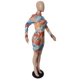 Casual fashion long sleeve round neck print dress TC018