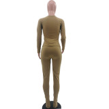 Women's fashion solid color casual split cotton two-piece suit TK6109