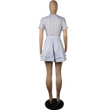 Sweet wind striped print tie short skirt suit LML151