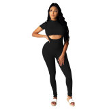 New Yoga Suit Women's Short Sleeve T-shirt Splicing Sling Siamese Two-piece Pants ME2865