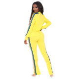 Color ribbon pull-on cardigan long sleeve casual sports suit women ME2871