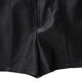 Women's casual waist hip-lifting PU leather overalls A20137R