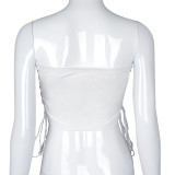 Fashion women's sexy umbilical cropped shoulder side corns tie print blouse K20340T