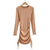 Fall new style side drawstring round neck long sleeve dress AP4920124