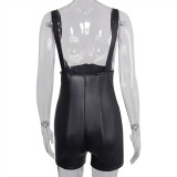 Women's casual waist hip-lifting PU leather overalls A20137R