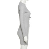 Fall/winter women's round neck long-sleeved strap slim dress women D1738032