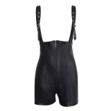 Women's casual waist hip-lifting PU leather overalls A20137R