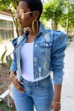 Short frayed denim jacket women puff sleeve denim jacket CJ911-02