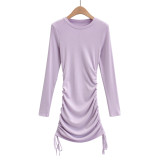 Fall new style side drawstring round neck long sleeve dress AP4920124