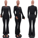 Fashion and leisure new style split sleeve tight flared pants two-piece suit HHM6336