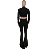 Solid color big flared trousers long sleeve two-piece suit ZH5257
