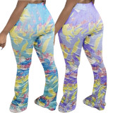 Casual fashion obese women's clothing printed big flared casual pants ZH5255