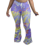 Casual fashion obese women's clothing printed big flared casual pants ZH5255