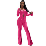 Fashion and leisure new style split sleeve tight flared pants two-piece suit HHM6336