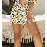 Women's daisy cardigan shorts knotted shorts wide leg pants two-piece suit XZ3657