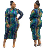 Printed tight-fitting bag hip front and back wear plus size womens dress OSS20860