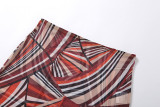Autumn womens net yarn printing T-shirt high waist bag hip skirt casual suit women S1737828