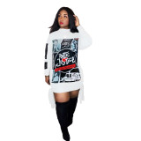 Positioning printed casual sweater dress LML162