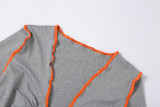 womens contrast stitching long-sleeved T-shirt high waist bag hip skirt casual suit S1738174