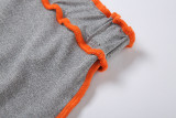 womens contrast stitching long-sleeved T-shirt high waist bag hip skirt casual suit S1738174