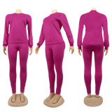 Sexy womens autumn and winter hot style cotton solid color long-sleeved trousers leggings sports suit KZ155