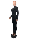 Solid color front zipper body shaping long-sleeved jumpsuit LY5866