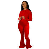 Womens explosive high-elastic hooded slim-fit flared pants sports two-piece suit YF8120
