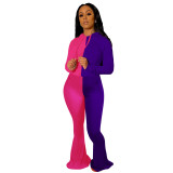Womens explosive high-elastic double-sided flared pants sports suit YF8122