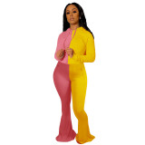 Womens explosive high-elastic double-sided flared pants sports suit YF8122