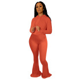Womens explosive high-elastic hooded slim-fit flared pants sports two-piece suit YF8120