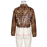 Womens Leather Clothing Fashion Leopard Print PU Leather Short Jacket ZSC0314