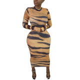 Animal print tiger sexy skinny print dress HM5356