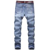 mens ripped jeans straight-leg slim-fit non-stretch denim trousers TX006