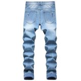 Ripped autumn and winter jeans straight-leg slim-fit non-stretch mens blue hole trousers TX896