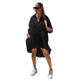 Knotted rope dress Solid color loose shirt dress YMT6165
