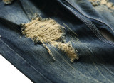 Dark blue ripped autumn and winter cotton mens casual nostalgic denim trousers TX898