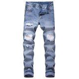 mens ripped jeans straight-leg slim-fit non-stretch denim trousers TX006