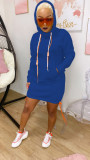 Fashion casual pullover round neck dress with slit hem and tie rope WY6677