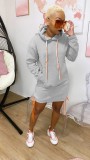 Fashion casual pullover round neck dress with slit hem and tie rope WY6677