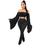 womens fashion casual one-shoulder pleated suit two-piece suit W8322