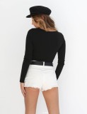 Base shirt long sleeve women round neck slim fit all-match thread knitted T-shirt one-piece H08-240