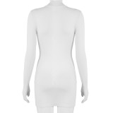 High Neck Long Sleeve Sleeve Gloves Solid Color Slim Short Dress A20396D