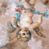 Angel print high neck mesh cropped t-shirt slim top HT3763W11