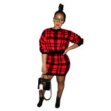 Sexy plaid padded sweater bag hip skirt ZSC078