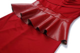 Strapless leather skirt stitching sexy plus size dress AM342-2
